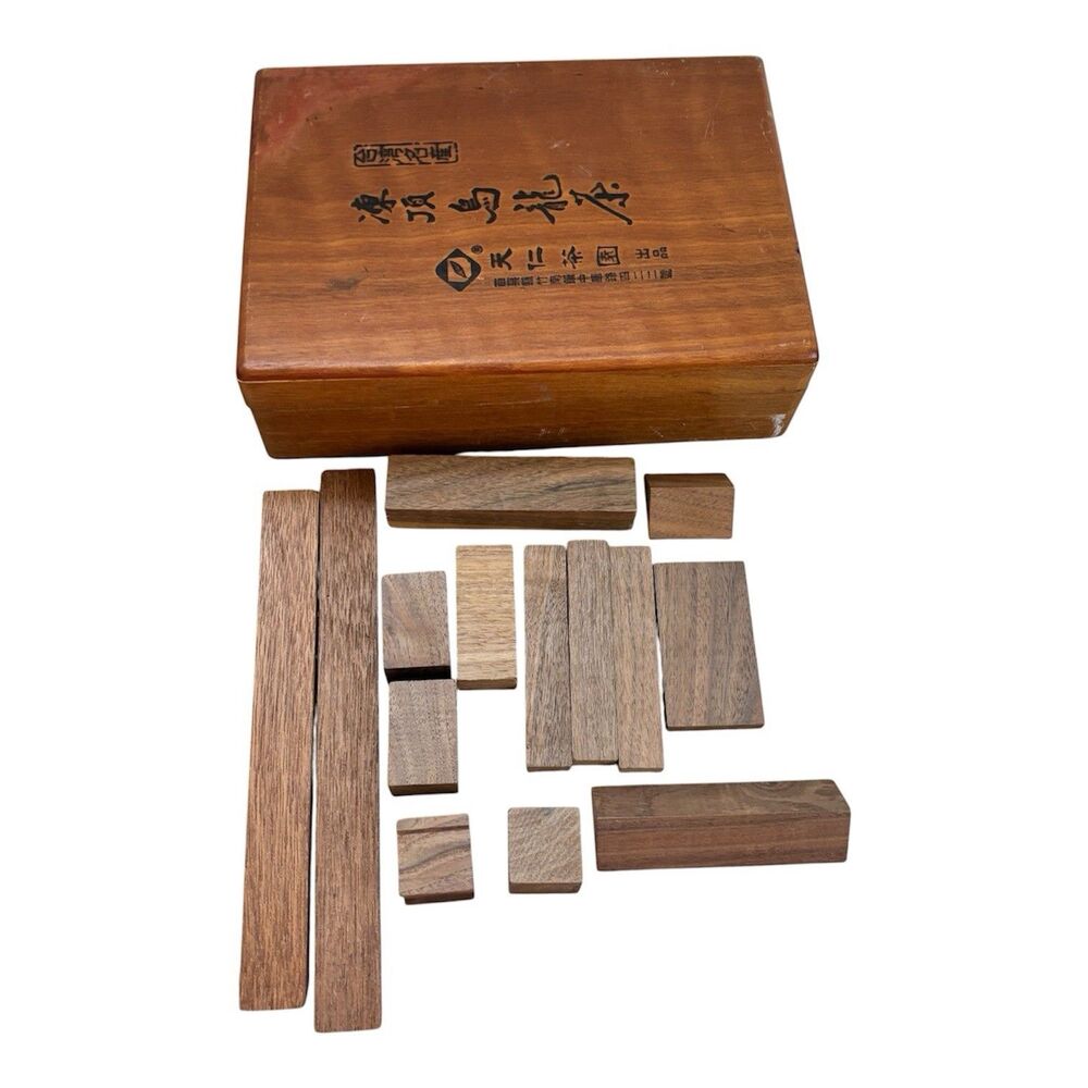 Vintage Ten Ren Wooden Tea Box Taiwan Crate & Walnut Wood Blocks Craft